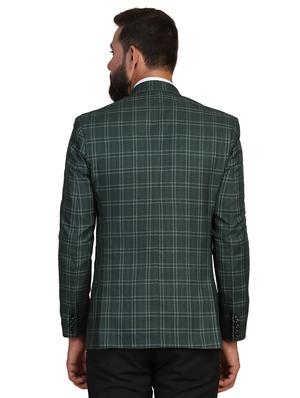 green checkered single breasted formal blazer - 18042903 - Standard Image - 3