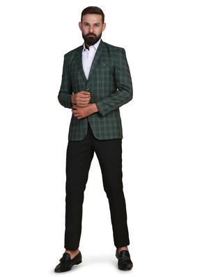 green checkered single breasted formal blazer - 18042903 - Standard Image - 4