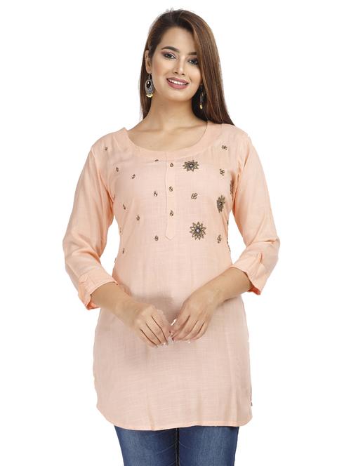 peach rayon straight kurti - 18043018 - Standard Image - 1