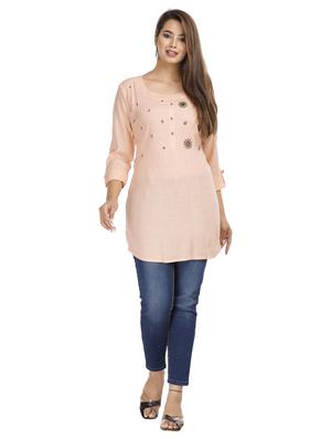 peach rayon straight kurti - 18043018 - Standard Image - 4