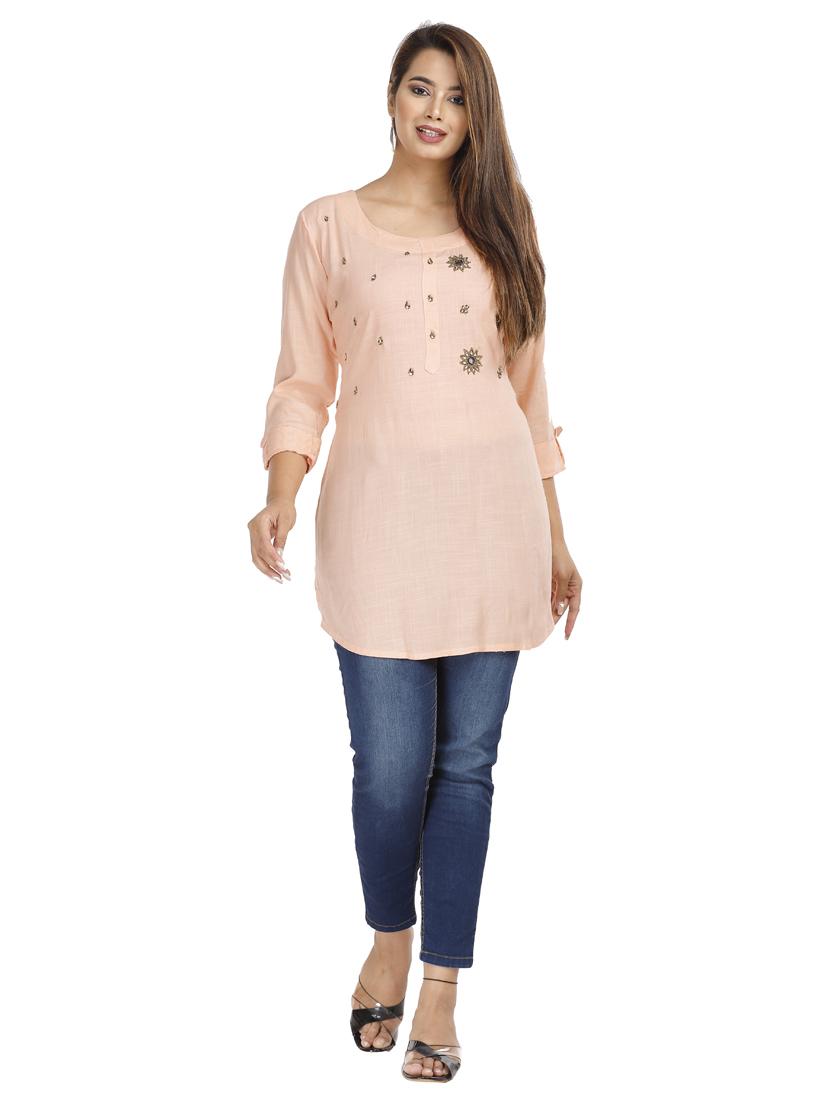peach rayon straight kurti - 18043018 - Zoom Image - 4