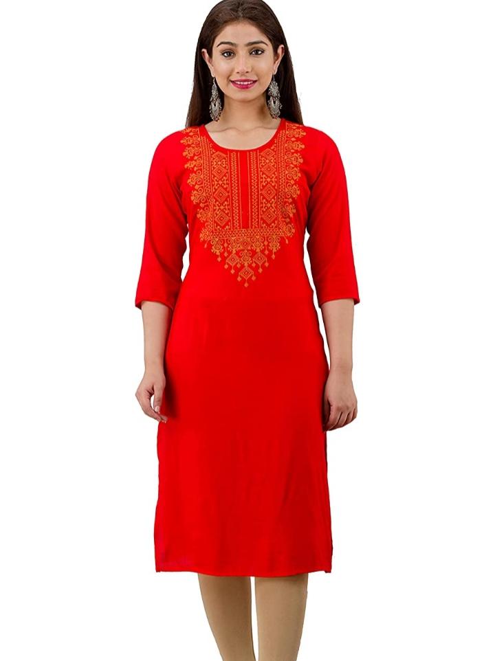meboo women red reyon kurti - 18043076 - Zoom Image - 1