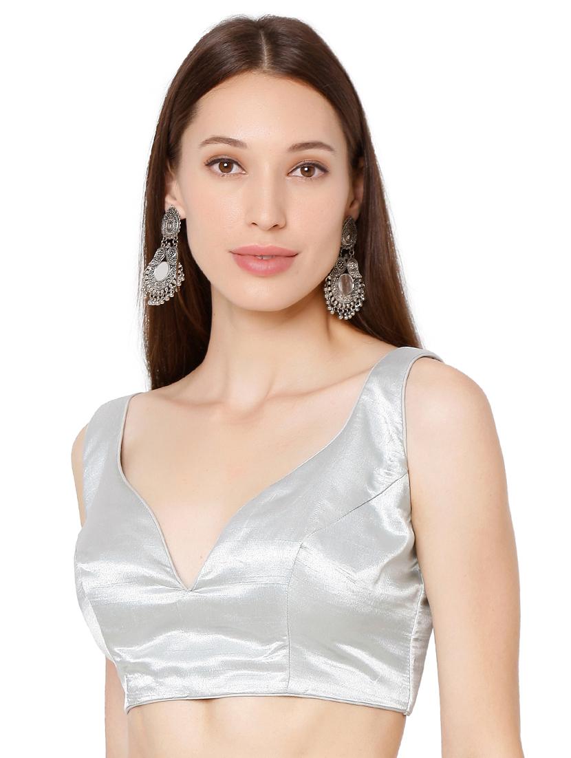 silver silk solid blouse - 18043313 - Zoom Image - 2