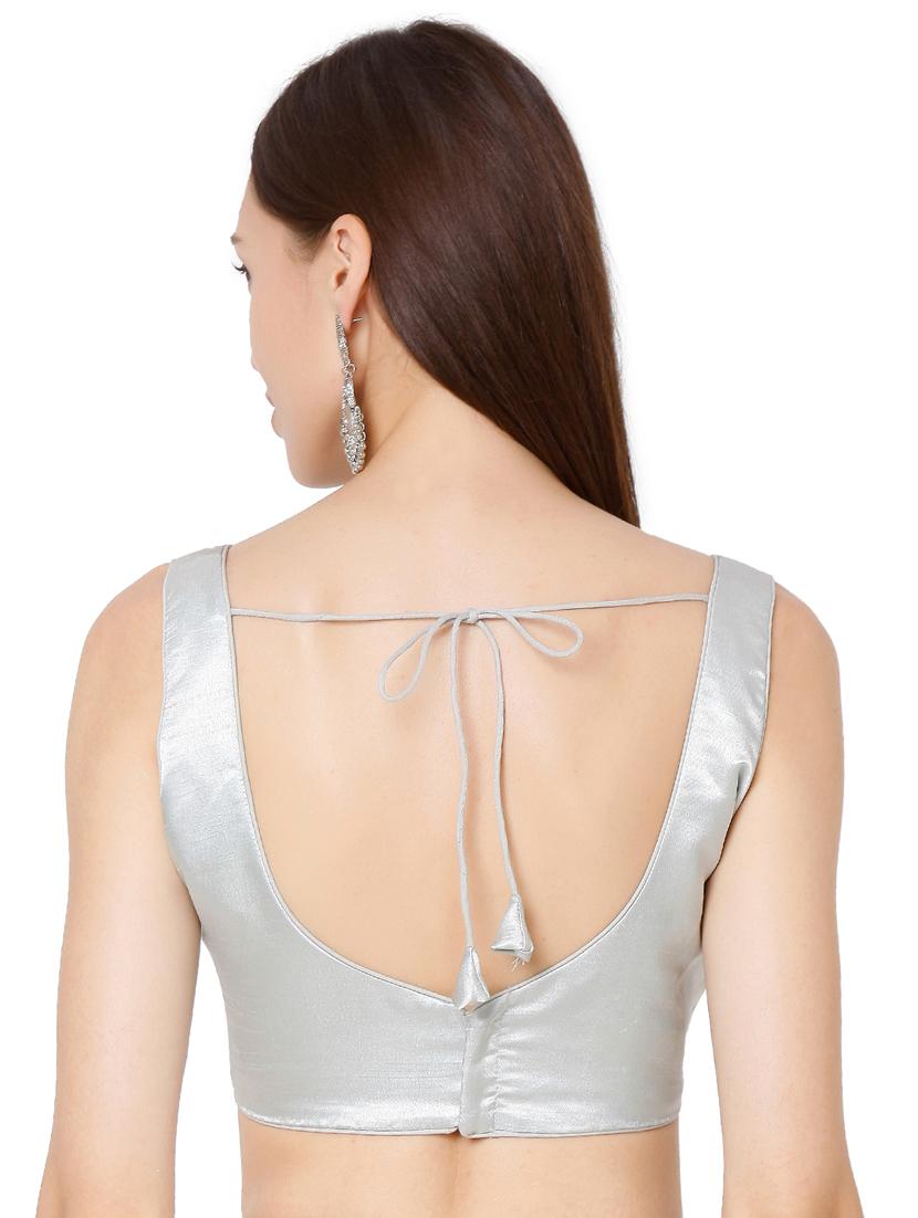 silver silk solid blouse - 18043313 - Zoom Image - 3