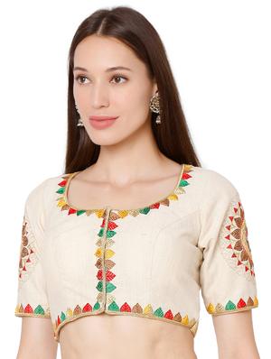gold cotton embroidered blouse - 18043325 - Standard Image - 2