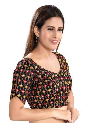 black cotton blend embroidered blouse - 18043347 - Standard Image - 2