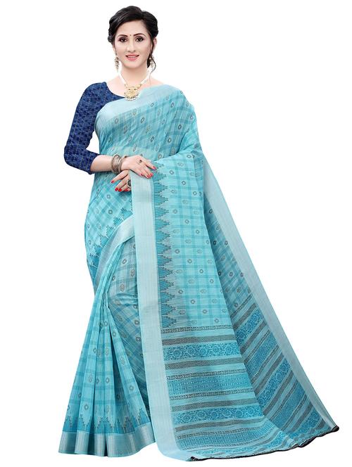 blue cotton silk handloom saree with blouse - 18043700 - Standard Image - 1