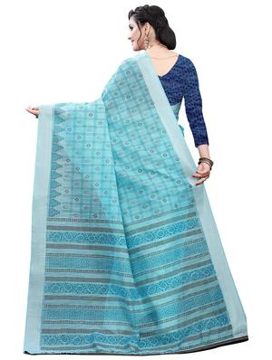 blue cotton silk handloom saree with blouse - 18043700 - Standard Image - 2
