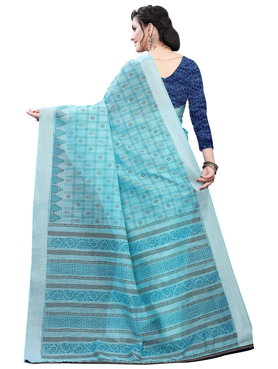 blue cotton silk handloom saree with blouse - 18043700 - Zoom Image - 2