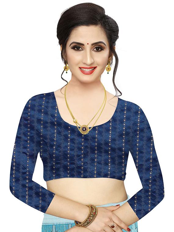 blue cotton silk handloom saree with blouse - 18043700 - Zoom Image - 3