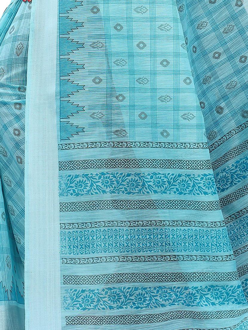 blue cotton silk handloom saree with blouse - 18043700 - Zoom Image - 4