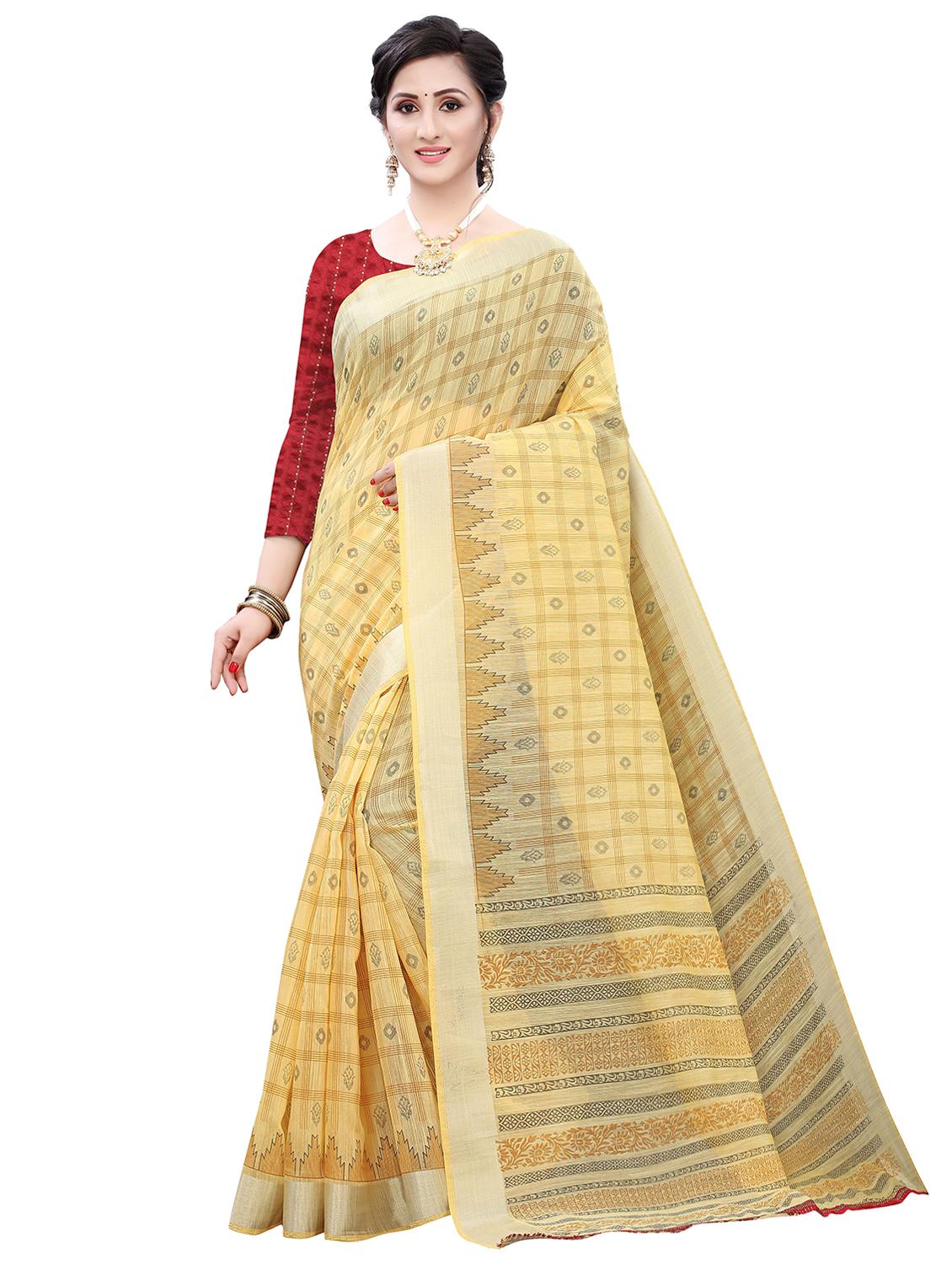 printed handloom saree with blouse - 18043703 - Zoom Image - 1