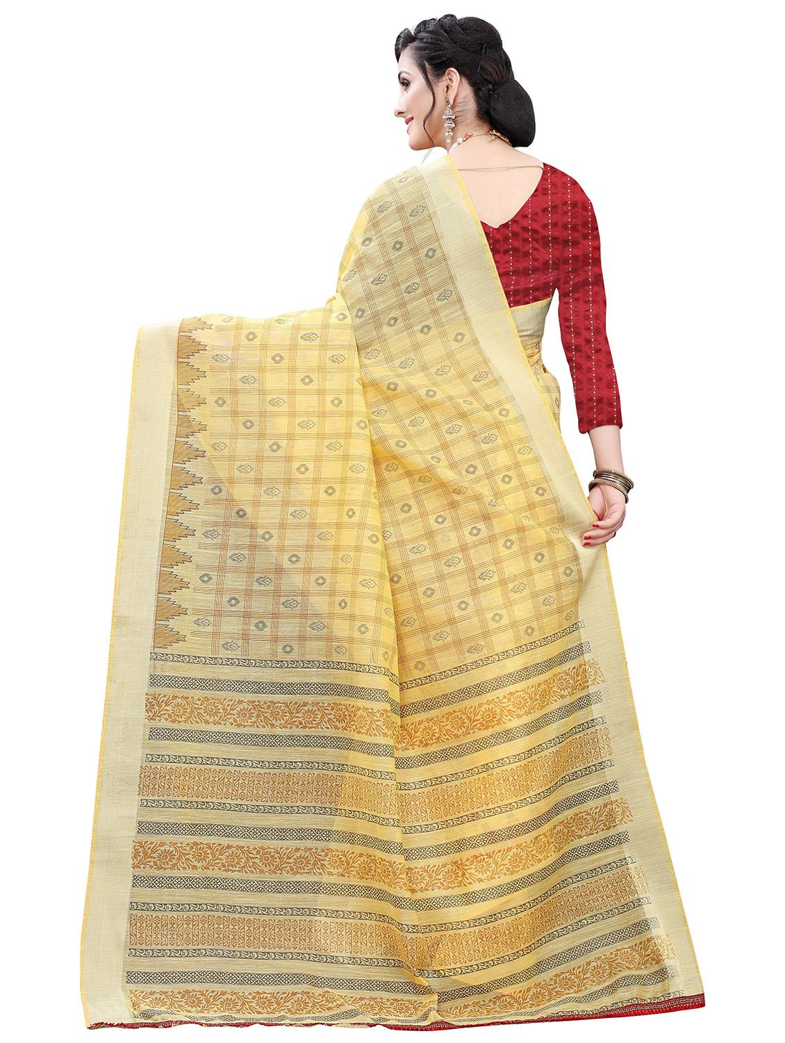 printed handloom saree with blouse - 18043703 - Zoom Image - 2
