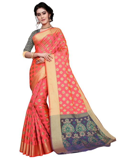 peach silk handloom saree with blouse - 18043752 - Standard Image - 1
