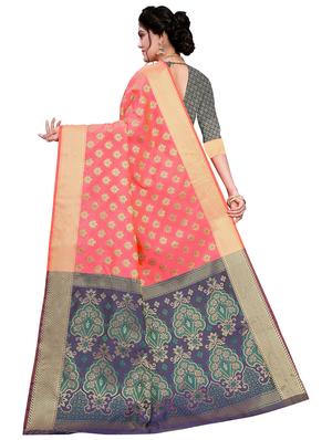 peach silk handloom saree with blouse - 18043752 - Standard Image - 2