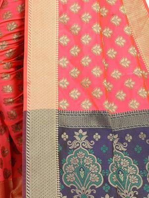 peach silk handloom saree with blouse - 18043752 - Standard Image - 4
