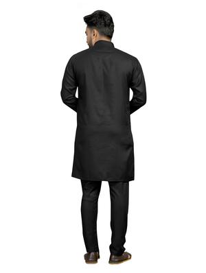 black solid kurta pyjama set - 18044417 - Standard Image - 3
