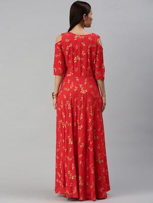 cold shoulder printed fit & flare dress - 18044468 - Standard Image - 3