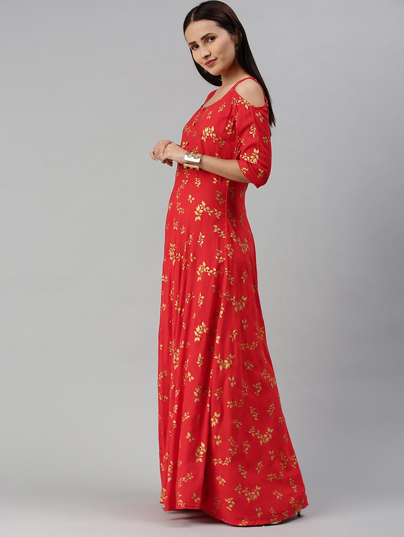 cold shoulder printed fit & flare dress - 18044468 - Zoom Image - 2