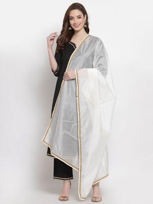 white art silk plain dupatta - 18044679 - Standard Image - 2