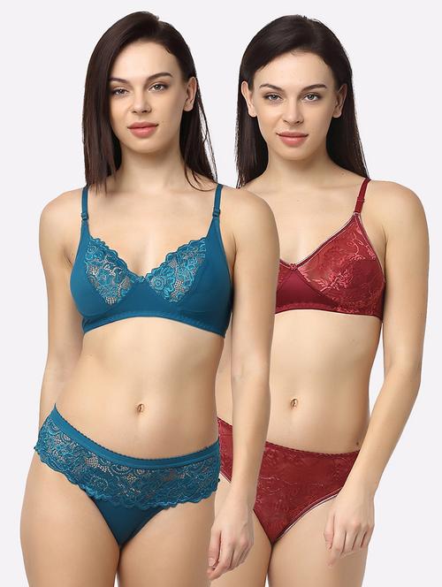 set of 2laced bra & panty set - 18045087 - Standard Image - 1