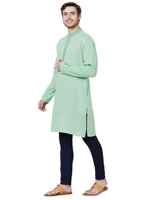green silk men's ethnic kurta - 18046469 - Standard Image - 2
