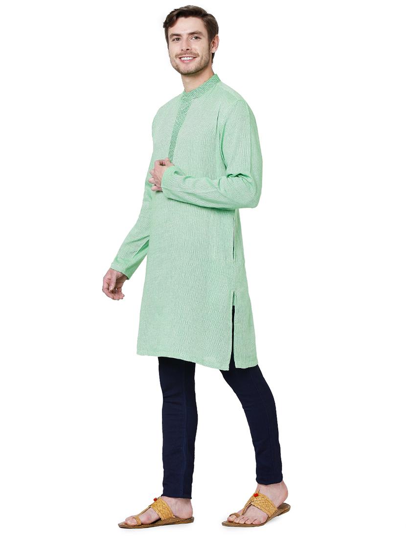 green silk men's ethnic kurta - 18046469 - Zoom Image - 2