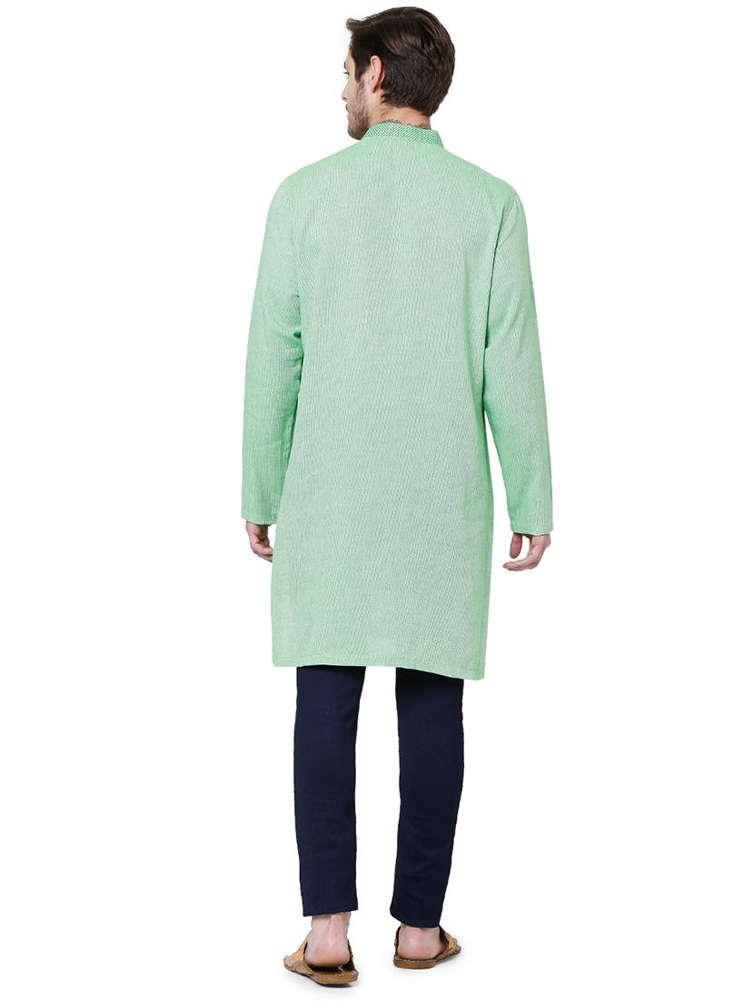 green silk men's ethnic kurta - 18046469 - Zoom Image - 3