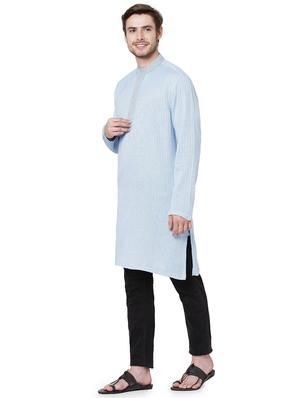 blue silk men's ethnic kurta - 18046470 - Standard Image - 2