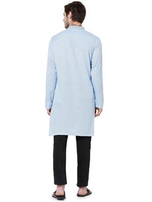 blue silk men's ethnic kurta - 18046470 - Standard Image - 3