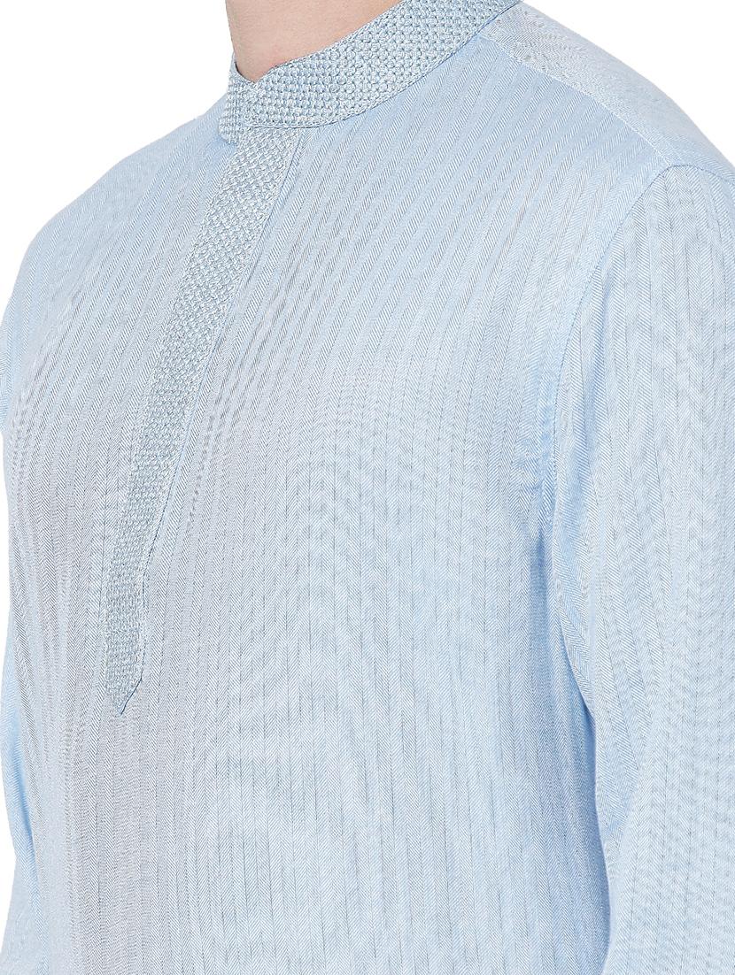 blue silk men's ethnic kurta - 18046470 - Zoom Image - 4