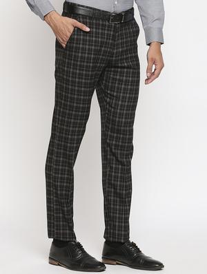 grey checkered flat front formal trouser - 18046496 - Standard Image - 2