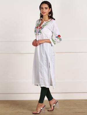 white cotton aline kurta - 18047493 - Standard Image - 2
