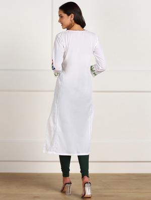 white cotton aline kurta - 18047493 - Standard Image - 3