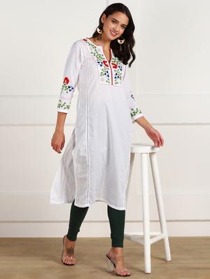 white cotton aline kurta - 18047493 - Standard Image - 4