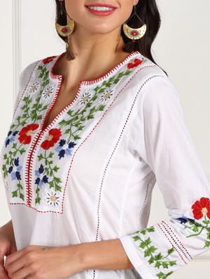 white cotton aline kurta - 18047493 - Standard Image - 5