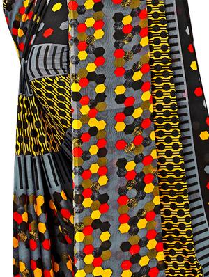 abstract printed saree with blouse - 18047968 - Standard Image - 4
