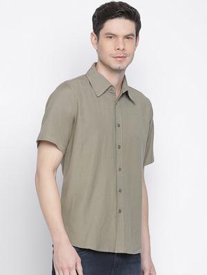 green solid casual shirt - 18048166 - Standard Image - 2