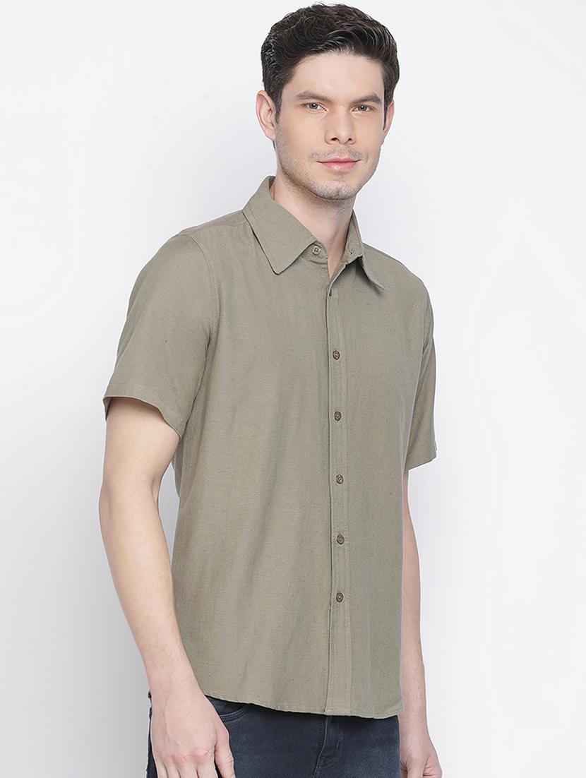 green solid casual shirt - 18048166 - Zoom Image - 2