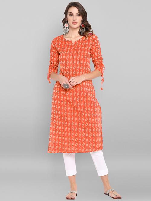 orange cotton straight kurta - 18048738 - Standard Image - 1