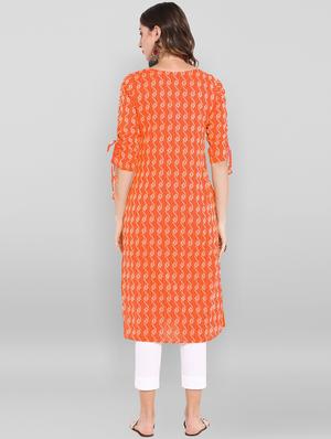 orange cotton straight kurta - 18048738 - Standard Image - 3