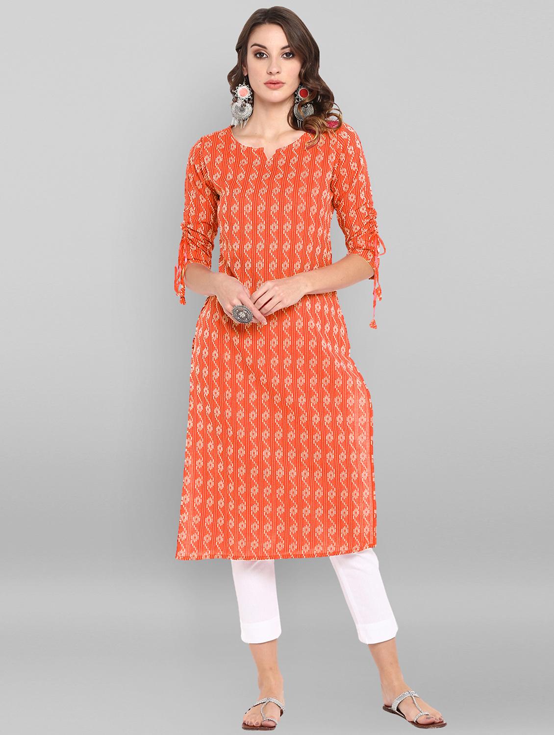 orange cotton straight kurta - 18048738 - Zoom Image - 1