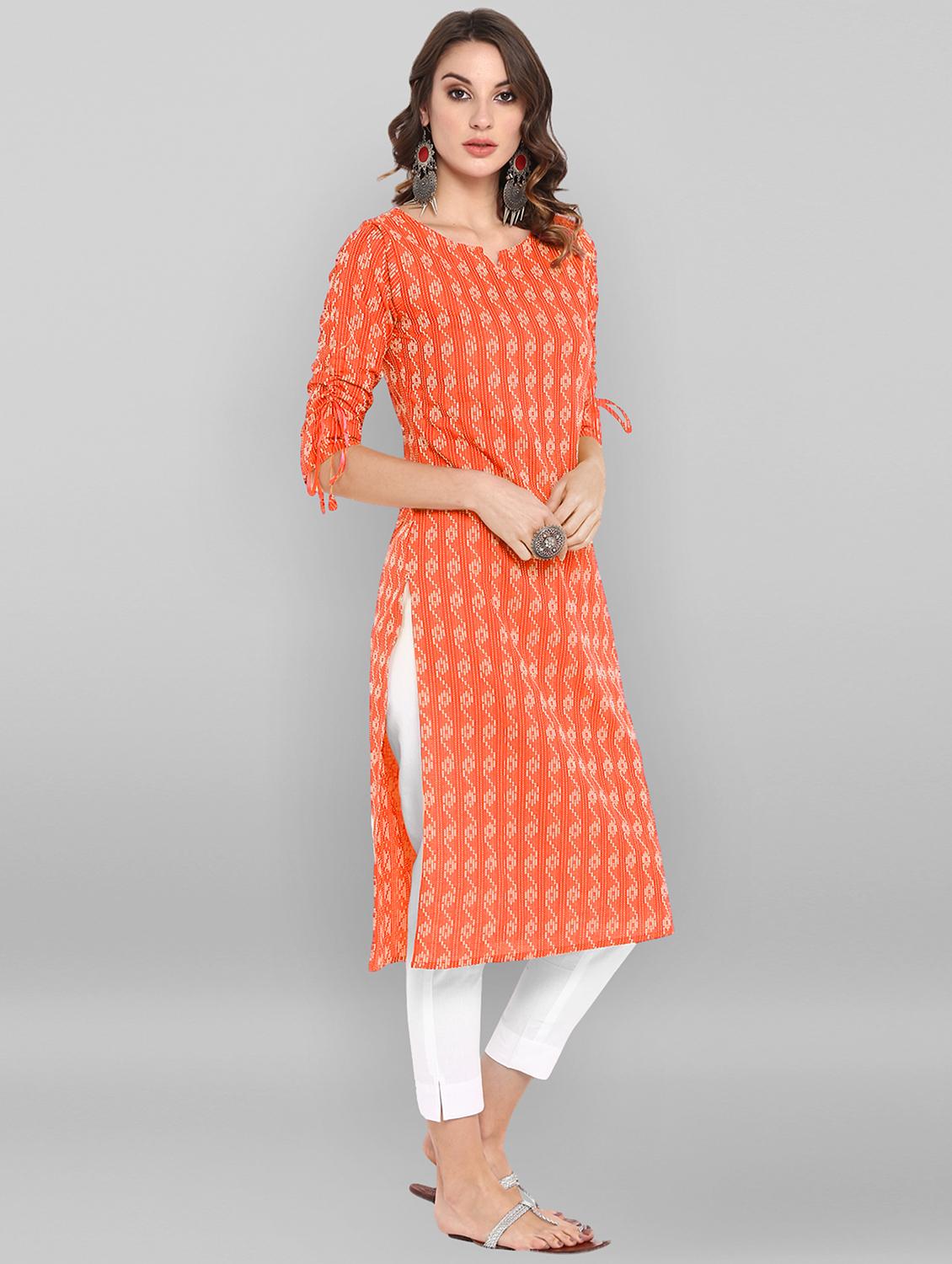 orange cotton straight kurta - 18048738 - Zoom Image - 2