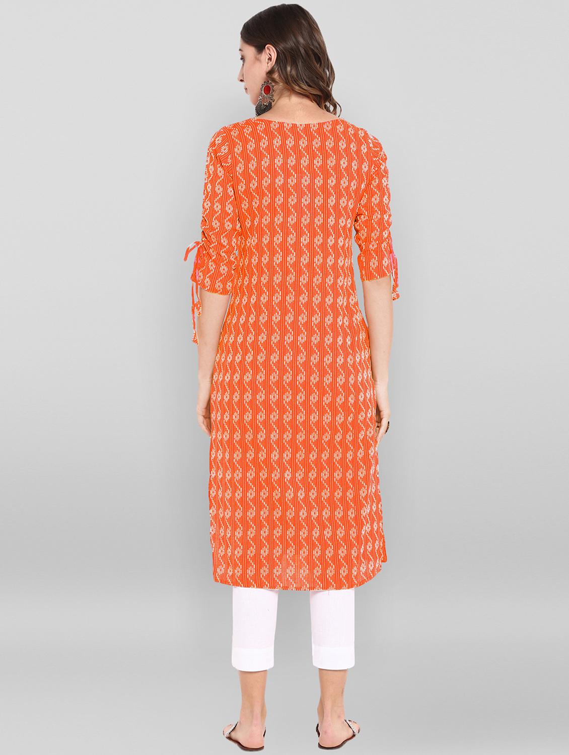 orange cotton straight kurta - 18048738 - Zoom Image - 3
