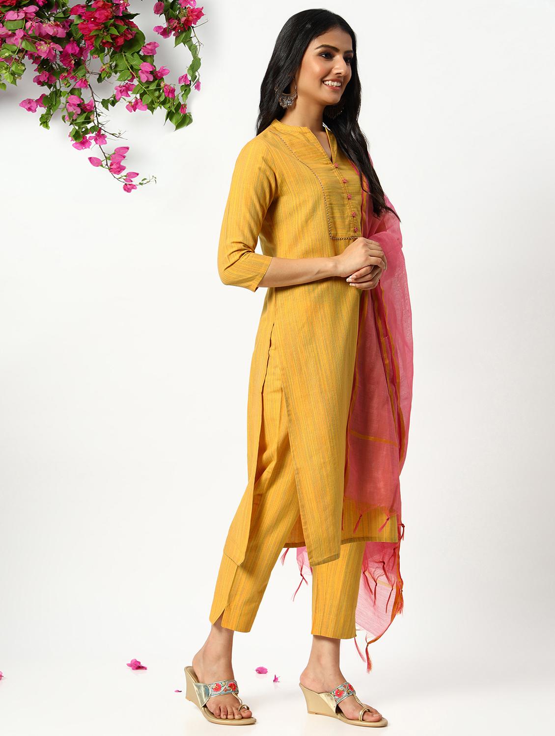 yellow cotton suit set - 18049185 - Zoom Image - 2
