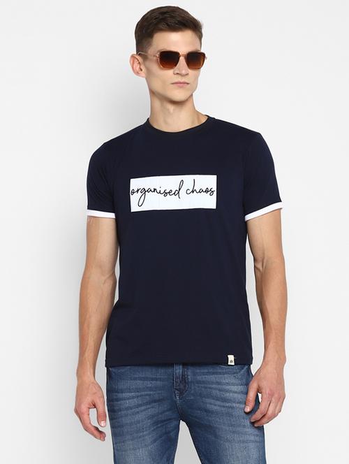 navy blue chest print t-shirt - 18049822 -  Standard Image - 0