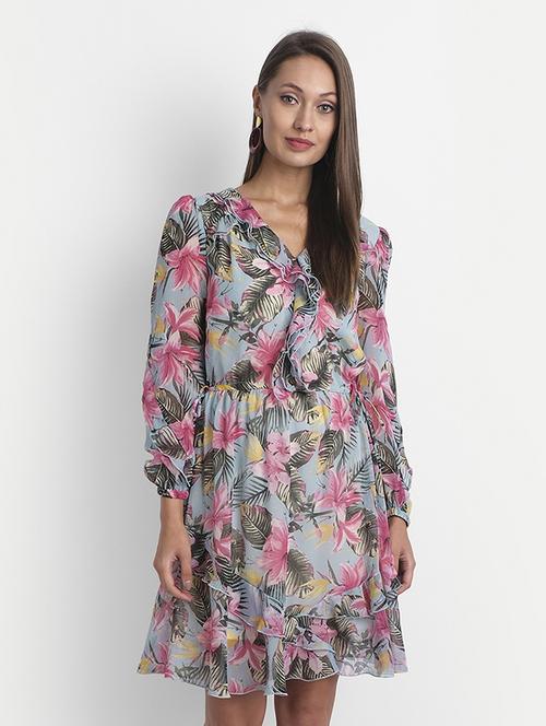 overlap neck floral dress - 18051326 - Standard Image - 1