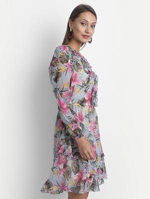 overlap neck floral dress - 18051326 - Standard Image - 3