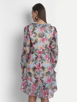 overlap neck floral dress - 18051326 - Standard Image - 4