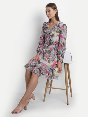 overlap neck floral dress - 18051326 - Standard Image - 5